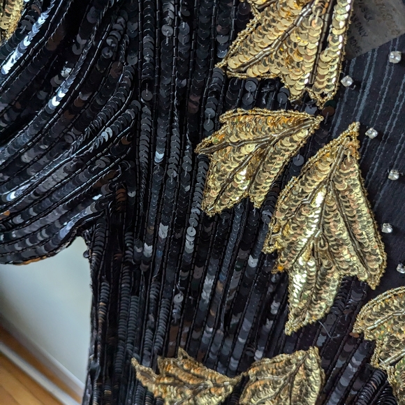 📼Stunning Vintage DOMINIQUE 3/4 sleeve sequin cascading leaf pattern dress - S - Picture 10 of 16
